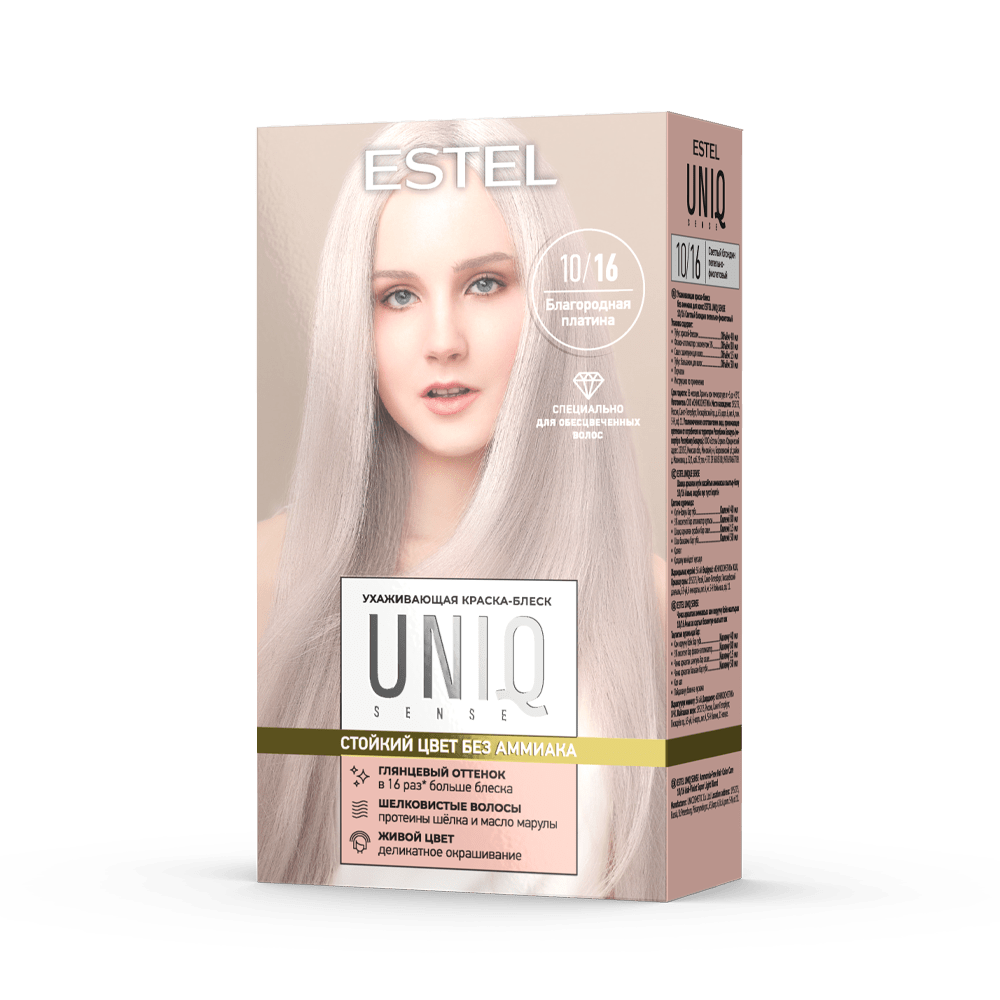 Ухаживающая краска-блеск без аммиака для волос ESTEL UNIQ SENSE 10/16 светлый блондин пепельно-фиолетовый