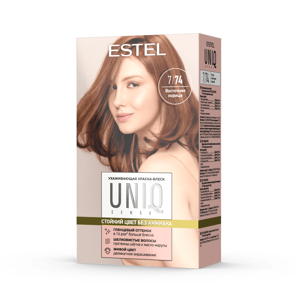 Ухаживающая краска-блеск без аммиака для волос ESTEL UNIQ SENSE 7/74 русый коричнево-медный