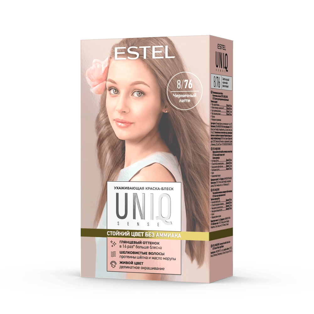 Ухаживающая краска-блеск без аммиака для волос ESTEL UNIQ SENSE 8/76 светло-русый коричнево-фиолетовый