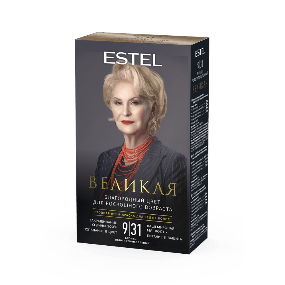 Стойкая крем-краска для седых волос ESTEL ВЕЛИКАЯ 9/31 блондин золотисто-пепельный, 150 мл