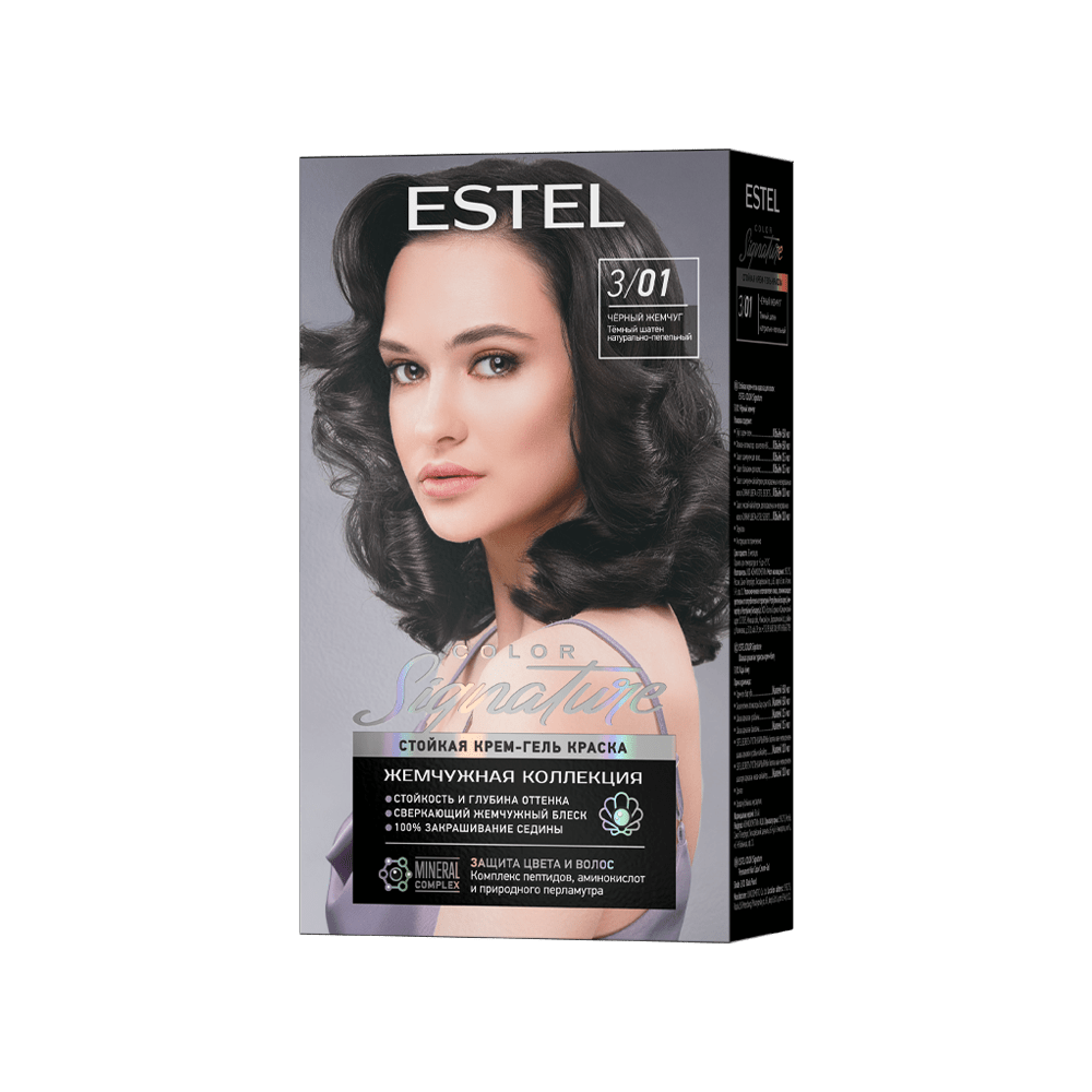 Стойкая крем-гель краска для волос ESTEL COLOR Signature 3/01 Чёрный жемчуг, 150 мл